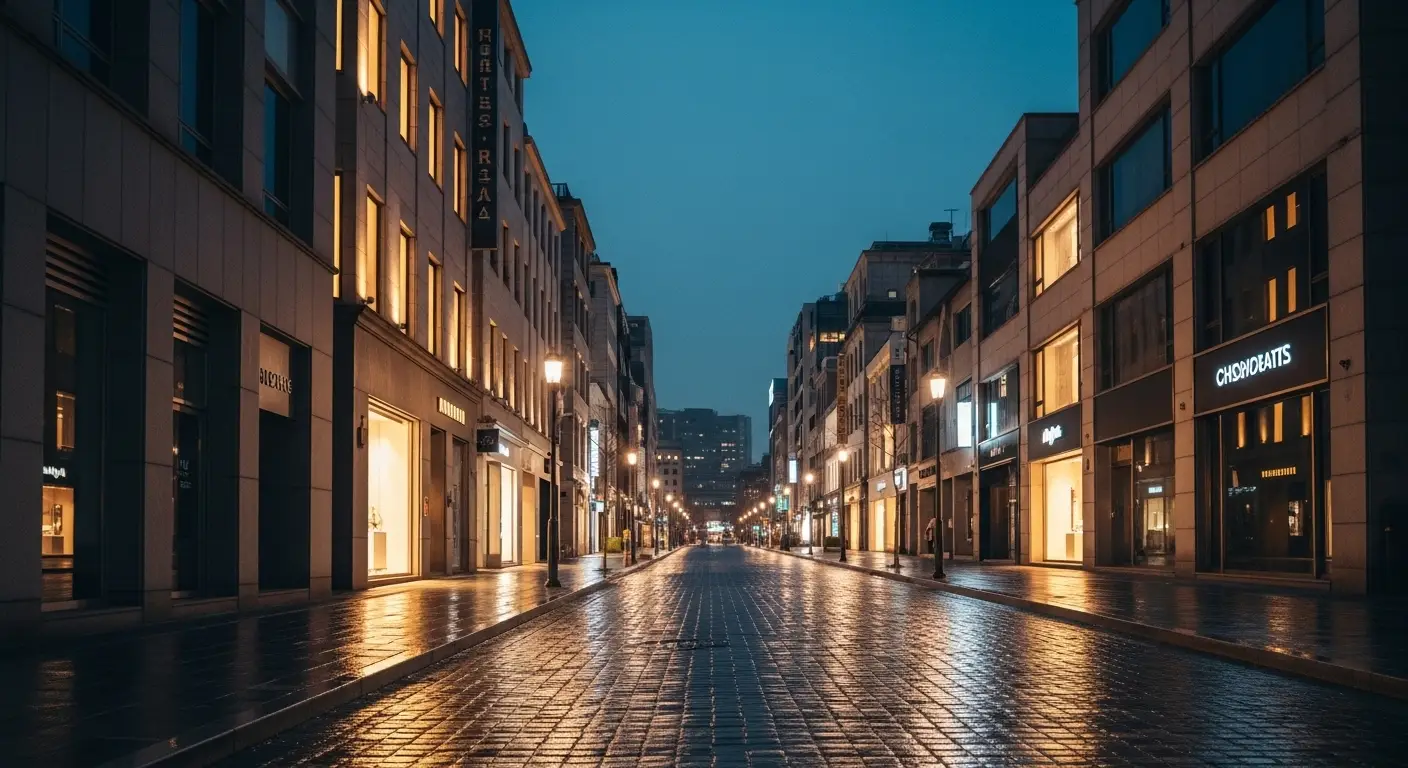 청담동 권역 야경 거리 따뜻한 창문 빛 강남텐카페 호텔 인접 권역 디테일 차분한 분위기
